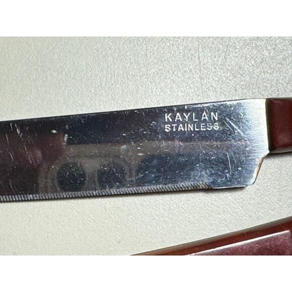 Vintage Kaylan Stainless Knives Set Bakelite Handles Mid Century Kitchen - Picture 3 of 3